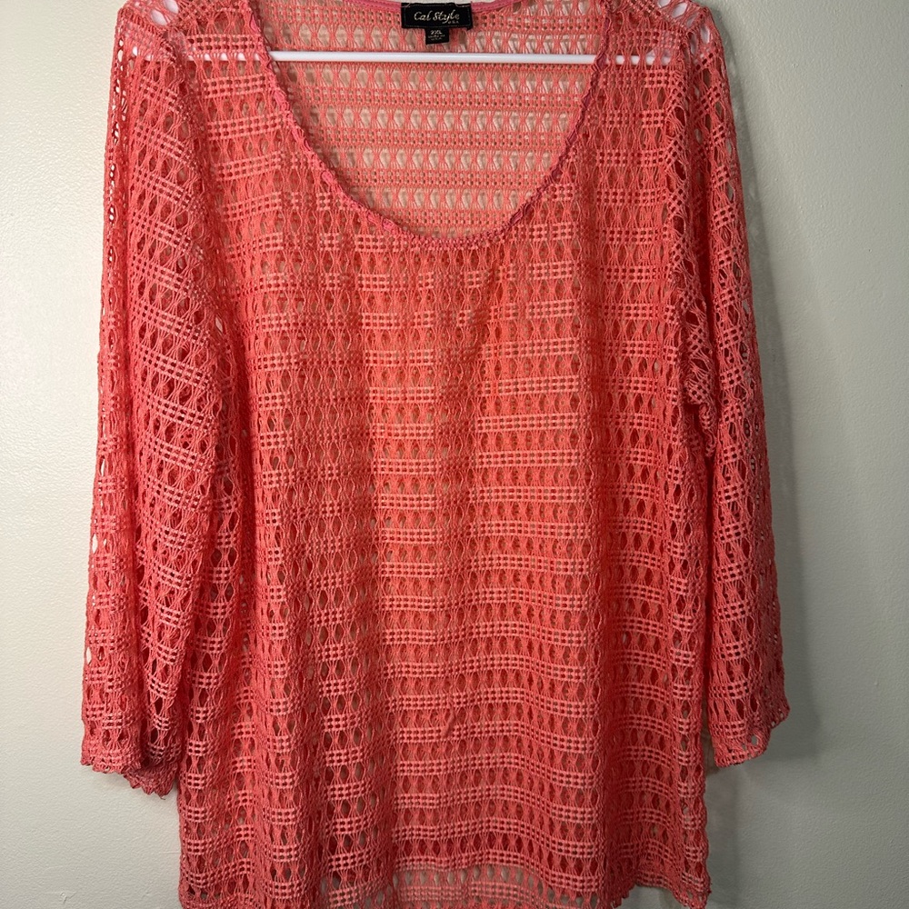 Cal style Coral Crochet Knit Top size 2xl